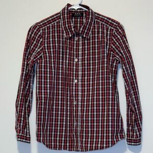 A.P.C. Women's Red and Black Plaid Button Down Shirt